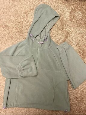 SO Sage Green Fleece Hoodie with Lilac Toggle Accents
